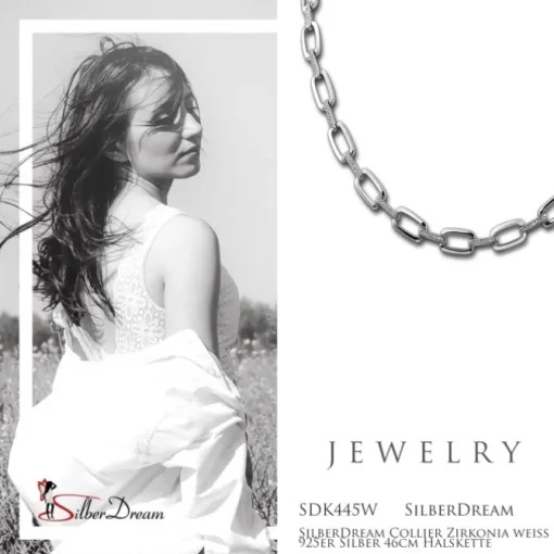 SilberDream Collier Zirkonia weiß 925er Silber 46cm Halskette SDK445W