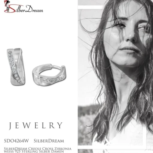 SilberDream Creole Cross Zirkonia weiß 925 Sterling Silber Damen SDO4264W