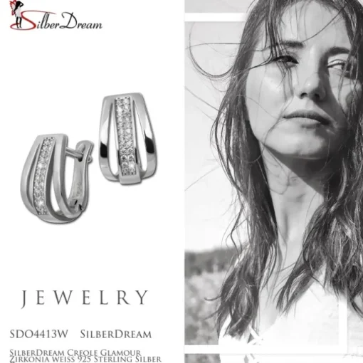 SilberDream Creole Glamour Zirkonia weiß 925 Sterling Silber Damen SDO4413W