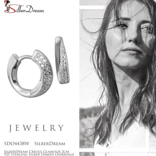 SilberDream Creole Glamour 2cm 925 Sterling Silber Damen Ohrringe SDO4438W