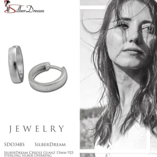 SilberDream Creole Glanz 15mm 925 Sterling Silber Ohrring SDO348S