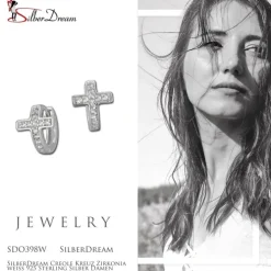 SilberDream Creole Kreuz Zirkonia weiß 925 Sterling Silber Damen SDO398W