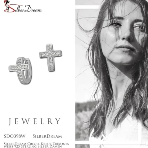 SilberDream Creole Kreuz Zirkonia weiß 925 Sterling Silber Damen SDO398W