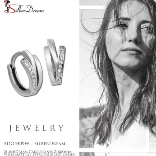 SilberDream Creole Lines Zirkonia weiß matt 925 Sterling Silber Damen SDO4409W