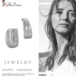 SilberDream Creole oval Zirkonia weiß 925er Silber Damen SDO399W