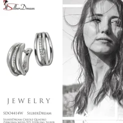SilberDream Creole Quadro Zirkonia weiß 925 Sterling Silber Damen SDO4414W