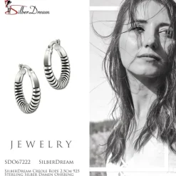 SilberDream Creole Rope 2,5cm 925 Sterling Silber Damen Ohrring SDO67222