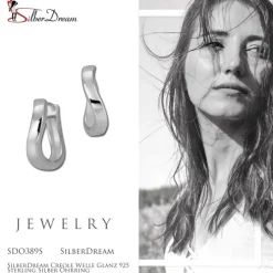 SilberDream Creole Welle Glanz 925 Sterling Silber Ohrring SDO389S