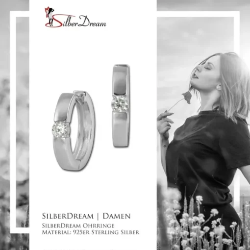 SilberDream Creole Zirkonia weiß Ohrring 925 Sterling Silber Schmuck SDO0037WJ