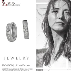SilberDream Creole Zirkonia weiß Ohrring 925er Silber Schmuck SDO0045WJ