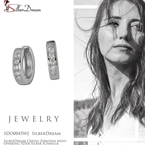 SilberDream Creole Zirkonia weiß Ohrring 925er Silber Schmuck SDO0045WJ