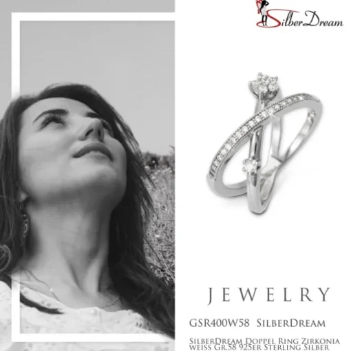 SilberDream Doppel Ring Zirkonia weiß Gr.58 925er Sterling Silber GSR400W58