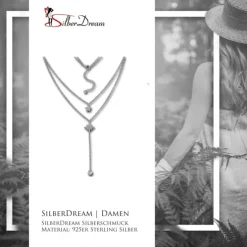 SilberDream Doppelkette Sterne Zirkonia weiß 925 Silber 45-48cm Kette GSK408W