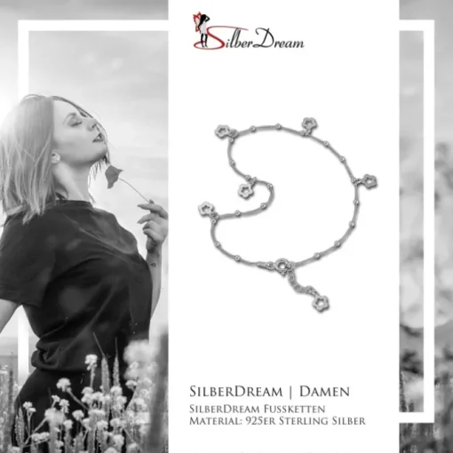 SilberDream Fußkette Blümchen 27cm 925 Sterling Silber SDF2194J