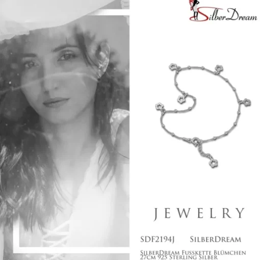 SilberDream Fußkette Blümchen 27cm 925 Sterling Silber SDF2194J