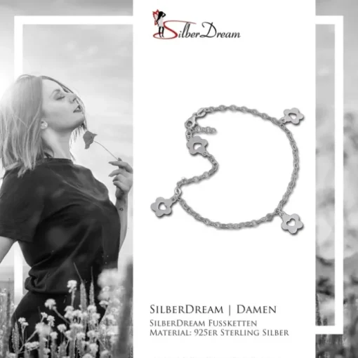 SilberDream Fußkette Blümchen offen 25,5cm 925 Sterling Silber SDF2105