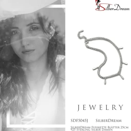 SilberDream Fußkette Blätter 25cm 925 Sterling Silber Damen SDF5045J