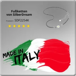 SilberDream Fußkette Blume 27cm geschwärzt diamantiert 925 Silber SDF2254K