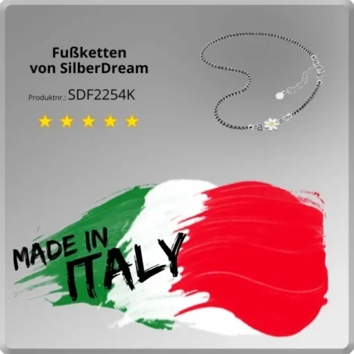 SilberDream Fußkette Blume 27cm geschwärzt diamantiert 925 Silber SDF2254K