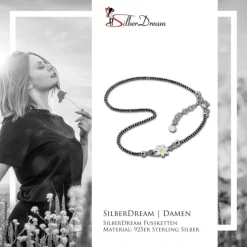SilberDream Fußkette Blume 27cm geschwärzt diamantiert 925 Silber SDF2224K
