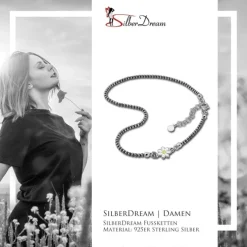 SilberDream Fußkette Blume 27cm geschwärzt diamantiert 925 Silber SDF2254K