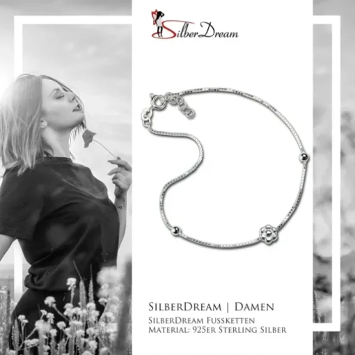 SilberDream Fußkette Blume 25cm 925 Sterling Silber SDF2275J