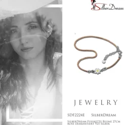 SilberDream Fußkette Blume 27cm rose diamantiert 925 Silber SDF2224E