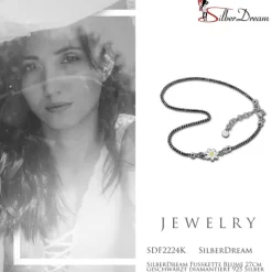 SilberDream Fußkette Blume 27cm geschwärzt diamantiert 925 Silber SDF2224K