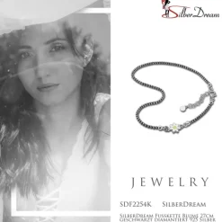 SilberDream Fußkette Blume 27cm geschwärzt diamantiert 925 Silber SDF2254K