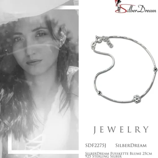 SilberDream Fußkette Blume 25cm 925 Sterling Silber SDF2275J