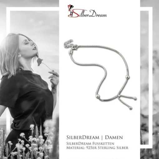 SilberDream Fußkette Dangle Kugeln 25cm 925 Sterling Silber Damen SDF5165J