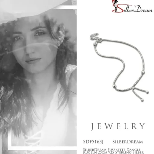 SilberDream Fußkette Dangle Kugeln 25cm 925 Sterling Silber Damen SDF5165J