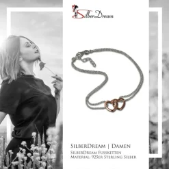 SilberDream Fußkette Doppel Herz Rose vergoldet und 925er Silber SDF0263T