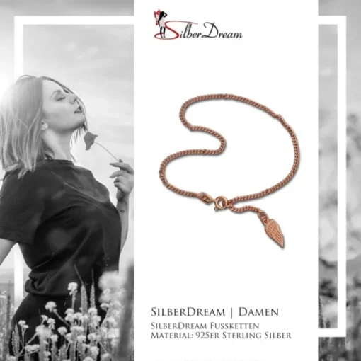 SilberDream Fußkette Flügel 26cm Rose vergoldet und 925 Silber SDF0285E