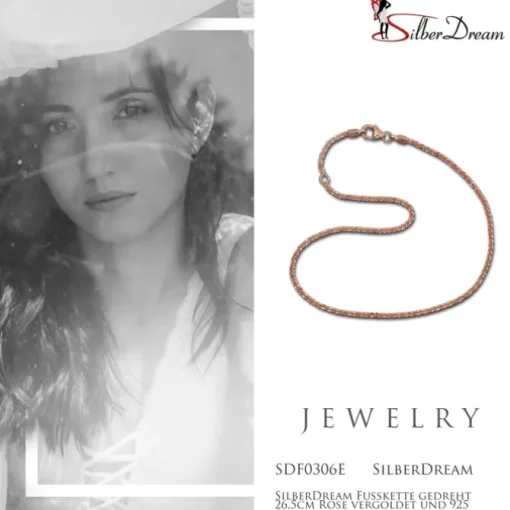 SilberDream Fußkette gedreht 26,5cm Rose vergoldet und 925 Silber SDF0306E