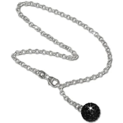 SilberDream Fußkette Glitzer Kugel schwarz 25cm 925 Silber SDF010S