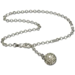 SilberDream Fußkette Glitzer Kugel weiß 25cm 925 Silber SDF010W