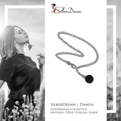 SilberDream Fußkette Glitzer Kugel schwarz 25cm 925 Silber SDF010S