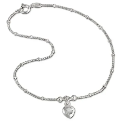 SilberDream Fußkette Herz 25cm Zirkonia weiß Silber SDF2025W