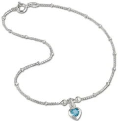 SilberDream Fußkette Herz 23cm Zirkonia hellblau Silber SDF2023H