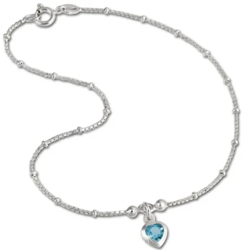SilberDream Fußkette Herz 23cm Zirkonia hellblau Silber SDF2023H