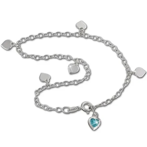 SilberDream Fußkette Herz 23cm Zirkonia hellblau Silber SDF2013H