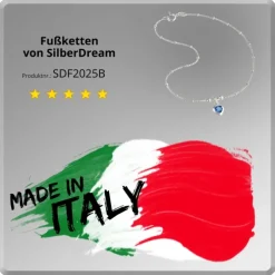 SilberDream Fußkette Herz 25cm Zirkonia blau Silber SDF2025B