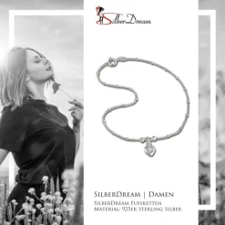 SilberDream Fußkette Herz 25cm Zirkonia weiß Silber SDF2025W