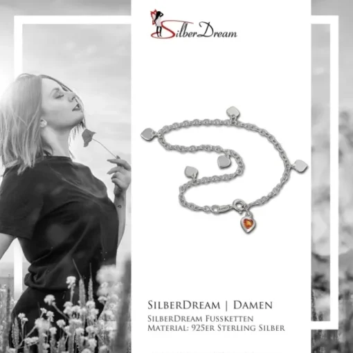 SilberDream Fußkette Herz 23cm Zirkonia bernstein Silber SDF2013Y