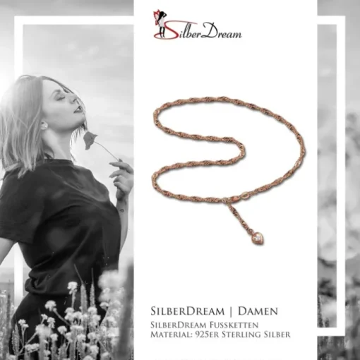 SilberDream Fußkette Herz Zirkonia 25,5cm Rose vergoldet und 925 Silber SDF0295E