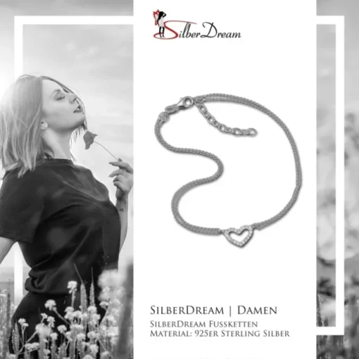 SilberDream Fußkette Herz Zirkonia weiß 27cm Damenschmuck 925er Silber SDF0383J