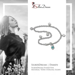 SilberDream Fußkette Herz 23cm Zirkonia hellblau Silber SDF2013H