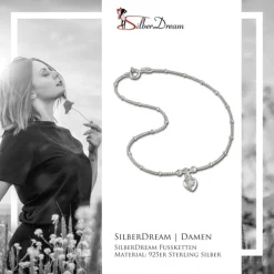 SilberDream Fußkette Herz 23cm Zirkonia weiß Silber SDF2023W
