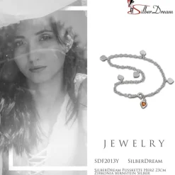 SilberDream Fußkette Herz 23cm Zirkonia bernstein Silber SDF2013Y